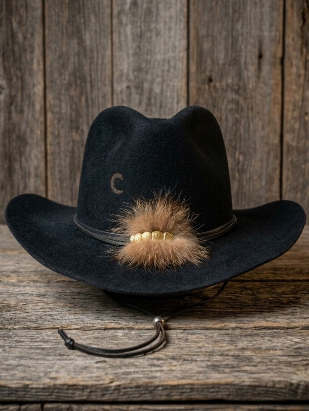 VTG Charlie 1 Horse 10X Beaver Quality Custom Cowboy Hat Sz 7 3/8 Blk Gold Coin